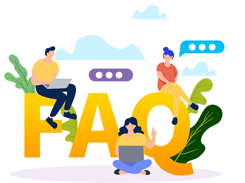 Illustratie met FAQ letters en mensen